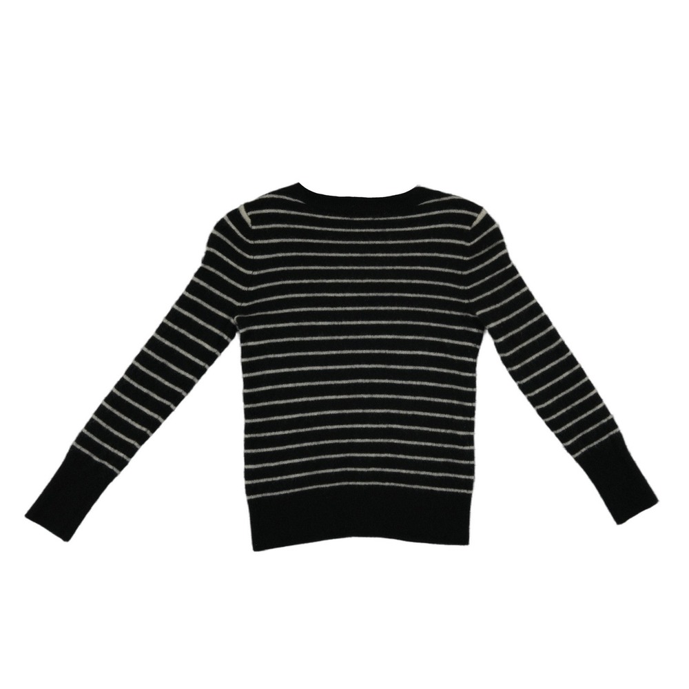 Halogen 100% Cashmere V-Neck Sweater Women's Size Small Black Gray Striped - Picture 3 of 5